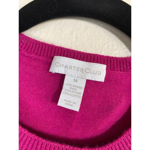 Charter Club Fuchsia Pink Merino Wool Crewneck Pullover Sweater Womens Medium - Picture 12 of 14